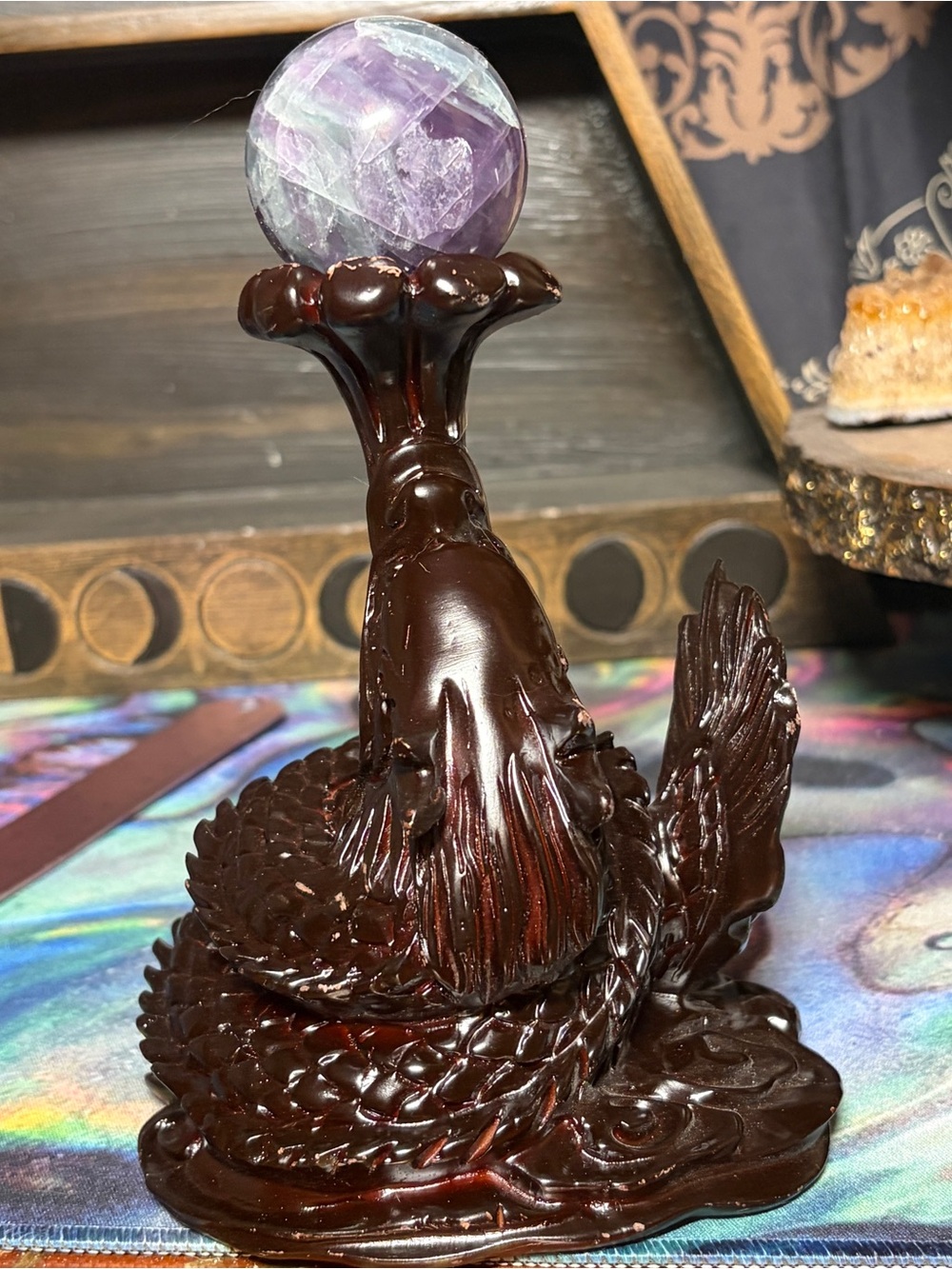 Wooden dragon crystal sphere holder - Picture 2 of 7